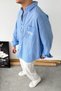 Baby Blue Daily Embroidered Striped Oversized Shirt - 2