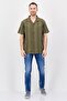 Men Regular Fit Short Sleeve Stripe Casual Shirt, Olive - 3