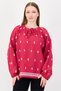 Women Tie Neck Embroidered Long Sleeve Blouse, Dark Pink