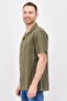 Men Regular Fit Short Sleeve Stripe Casual Shirt, Olive - 4