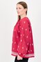Women Tie Neck Embroidered Long Sleeve Blouse, Dark Pink - 2