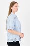 Women Spread Collar Short Sleeve Textured Shirt, Light Blue - 2