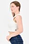 Women Crew Neck Sleeveless Ribbed Tank Top, Off White - 2