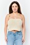 Women Straight Across Strapless Crop Top, Beige