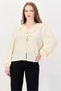 Women V-Neck Long Sleeve Textured Blouse, Cream