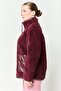 Women Textured Sherpa Jacket, Dark Plum - 3