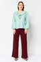 Women V-Neck Long Sleeve Textured Blouse, Mint Green - 2