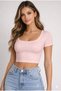 Women's 4-Pack Corded Fabric Ribbed Knit Cotton Pack Body-Hugging Square Collar Cropped T-Shirt - 3