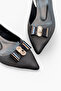 Women's Black Satin Medium Heel Stiletto Buckled New Season Hk1096 - 7