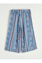 Blue Elastic Waistband Patterned Girls' Capri Pants - 4
