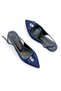 Women's Navy Blue Satin Medium Heel Stiletto Buckled New Season Hk1096 - 3