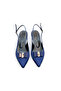 Women's Navy Blue Satin Medium Heel Stiletto Buckled New Season Hk1096 - 5
