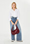 Patent Leather Leather Knot Detailed Oval Form Leopard Lined Large Size (38X22) Women Shoulder Bag - 4