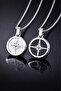 Black and Silver Options Stainless Steel Modern Minimal Design Compass Men's Necklace - 2