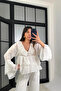 Women's White Ruffle Detail Sheer Blouse