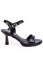 Dza07-5211465 Black Patent Leather Single Strap Platform Heeled Women's Shoes - 2