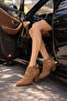 Luna Yıldız Patterned Suede Shoes Laser Cut Perforated Detail Back Zipper Comfortable Fit Heels - 4