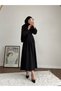 Women's Double Fabric Dress with Pockets - Black - 5