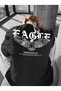 Never Give up Printed Eagle Detailed Premium Oversize T-Shirt