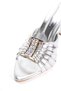 Women's Silver Stiletto Heel U Pointed Toe P Pleated Stylish Diamond Stone Detailed Special Night and Dowry Slippers - 4