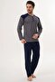 100% Cotton Piece Long Sleeve Button Collar Men's Pajama Set