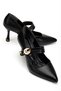 Women's Black Side Bag Buckle Detail Heeled Shoes
