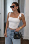 Women's Bow Tie Wide-Strap Cropped Blouse - 2