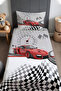 Red Race Car Patterned Bedspread and Pillowcase