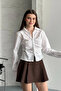 Women's White Long Sleeve Stylish Shirt with Ruched Waist Buttons on the Front - 5