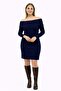 Plus Size Madonna Collar Stretch Fabric Ribbed Knit Mini Dress-Dark Blue - 3