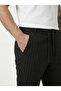 Men's Black Jogger Pants Striped Trousers with Front Pockets, Zipper and Buttons at the Back, Pocketed Regular Fit - 2