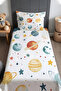 Colorful Planets Patterned Bedspread and Pillowcase