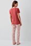 Women's summer burgundy 50% cotton 50% modal pajama set - short sleeve crew neck top and patterned long bottoms, relaxed fit - 4