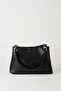 Women's Black Faux Leather Knitted Strap Bag with Lined Zipper Closures and Shoulder Bag Handle - 7