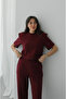 Burgundy Sedaris Padded Shoulders T-Shirt and Pants Set - 2
