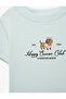 Short Sleeve Crew Neck Cotton Dog Printed Corded Fabric T-Shirt - 3