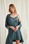 Women'S, Green, Low-Cut Collar and Sleeves, Lace Piece Dressing Gown Set - 6