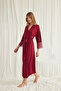 Women'S, Red, Lace Piece and Belted Dressing Gown - 3