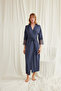 Women'S, Navy Blue, Lace Piece and Belted Dressing Gown