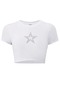 Harajuku Y2K Star Figure Glitter Stone Printed White Cropped Tshirt