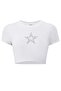 Harajuku Y2K Star Figure Glitter Stone Printed White Cropped Tshirt