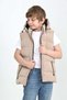 Boy's Hooded Puffer Vest Beige-Cream Zippered Pocketed Thick Padded Winter Vest 10-15 Years Old - 6