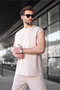 Stone Color Sleeveless Men's T-Shirt Tracksuit Set E7354 - 5