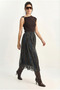Women's Khaki Blue Patterned Elastic Waist Lined Long Chiffon Skirt 6130 60283968 - 4
