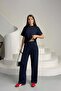 Women's Navy Blue Modal Fabric Top and Bottom Two-Piece Set Mlb151 - 4