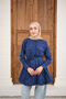 Women's Double Pocket Detail Hidden Button Waist Tie-Detail Shirt Navy Blue - 5