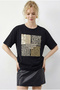 Women's Black Stone Detailed Leopard Printed Crew Neck Comfortable Fit T-Shirt 2200 60283970 - 3