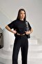 Women's Black Modal Fabric Top and Bottom Two-Piece Set Mlb151