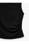 Crepe Scuba Fabric Slim Fit Crew Neck Sleeveless Blouse with Drape Detail - 5