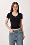 حزمة من قطعتين تي شيرت محبوك بياقة على شكل حرف V LDZ0068 BLACK BONE - 3